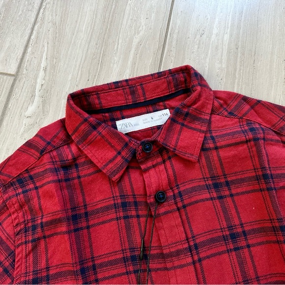 Zara red plaid button down shirt, size 6 - Picture 3 of 5